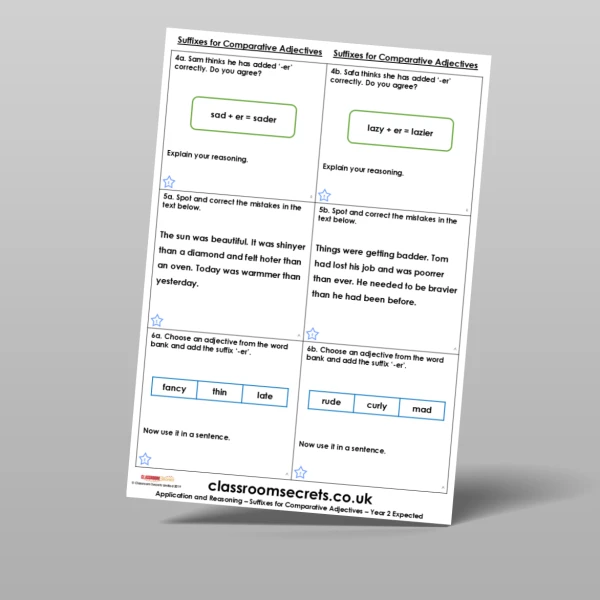 An image of the Suffixes for Comparative Adjectives Application and Reasoning Resource