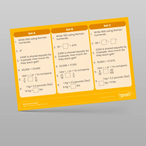 An image of the Summer 1 Week 5 Wake Up and Work Resource