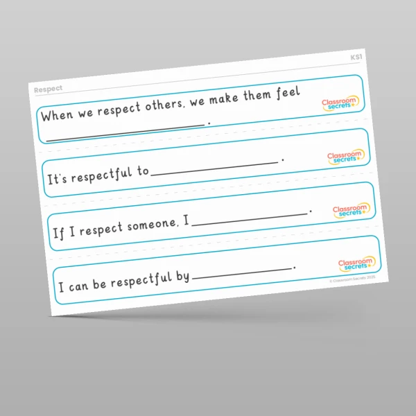 An image of the Values - Respect Stem Sentences Resource