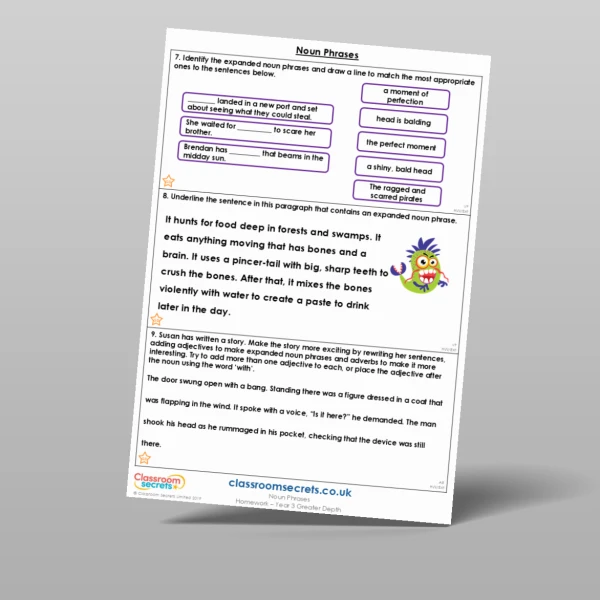 An image of the Free Noun Phrases Homework Resource