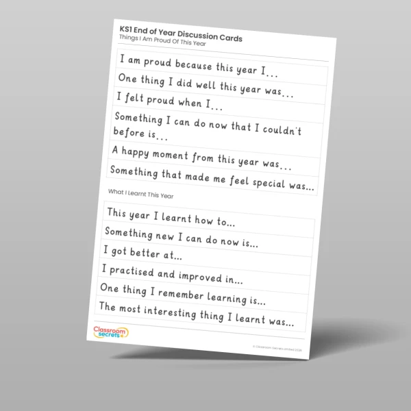 An image of the End of Year Discussion Cards and Activities Resource