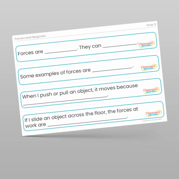 An image of the Forces and Magnets Stem Sentences Resource