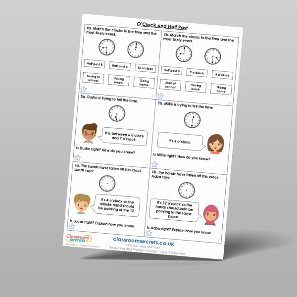 An image of the O'Clock and Half Past Reasoning and Problem Solving Resource