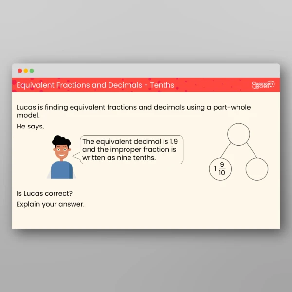 An image of the Equivalent Fractions and Decimals (Tenths) Teaching PPT Resource