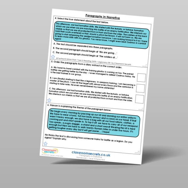 An image of the Paragraphs in Narrative Homework Resource