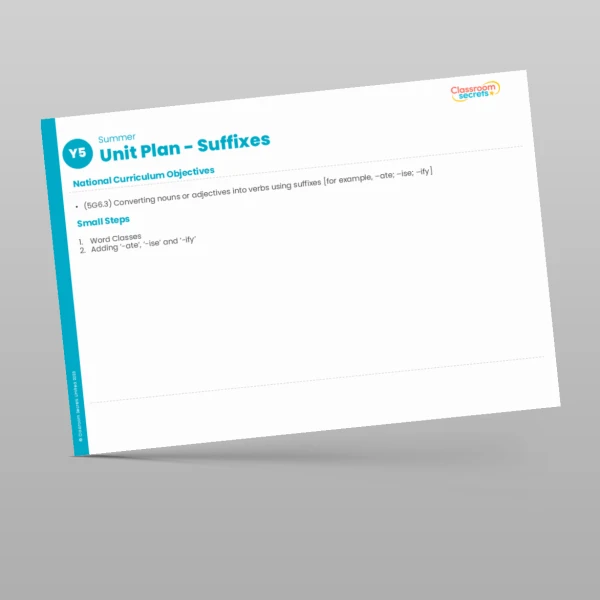 An image of the Suffixes Unit Plan Resource