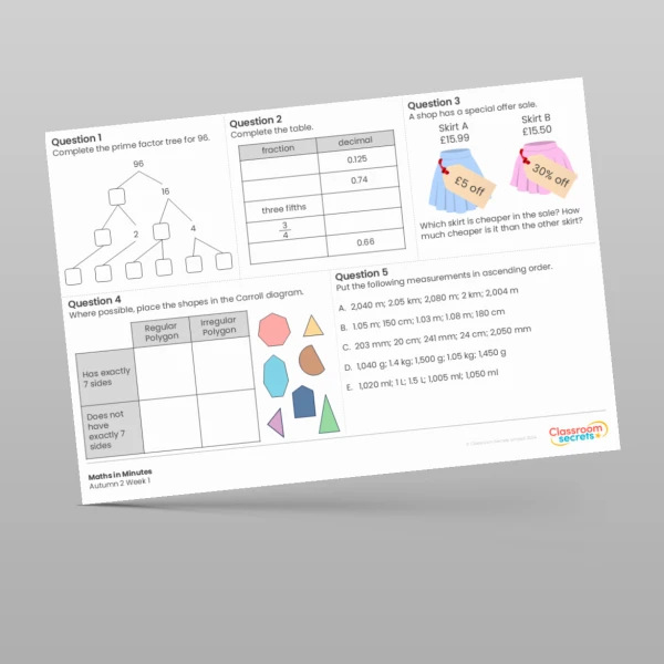 An image of the Year 6 Autumn 2 Week 1 Maths in Minutes Resource