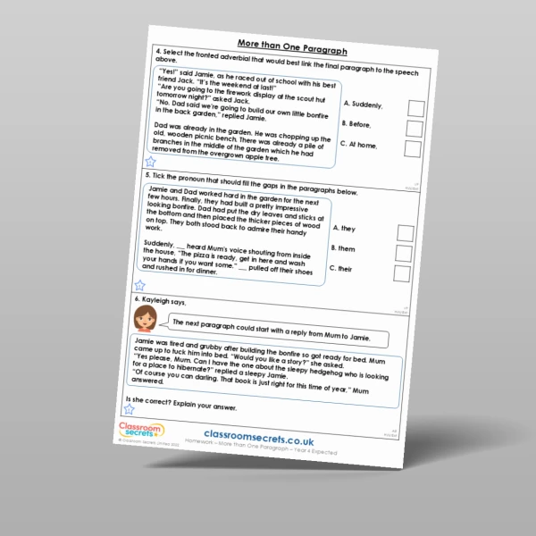 An image of the More than One Paragraph Homework Resource