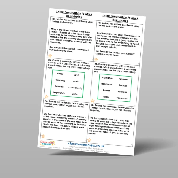 An image of the Using Punctuation to Mark Boundaries Application and Reasoning Resource