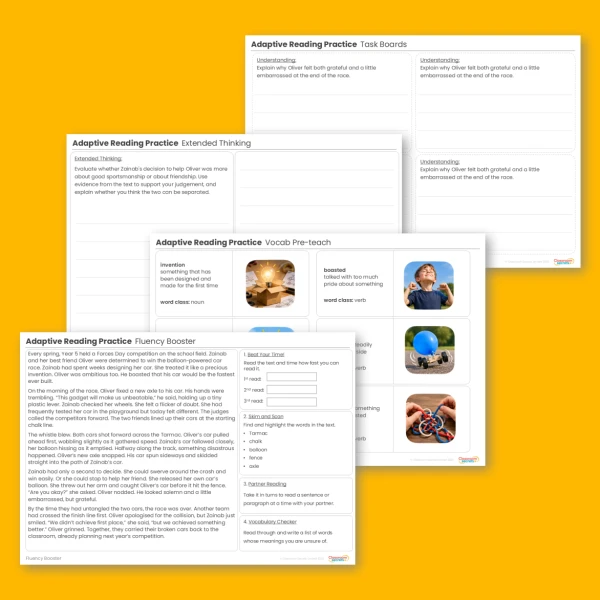 Year 5 Adaptive Reading Practice The Finish Line (Working Towards Pack 4)