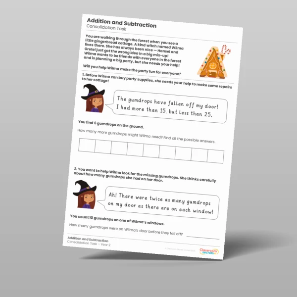 An image of the Addition and Subtraction Consolidation Task Resource