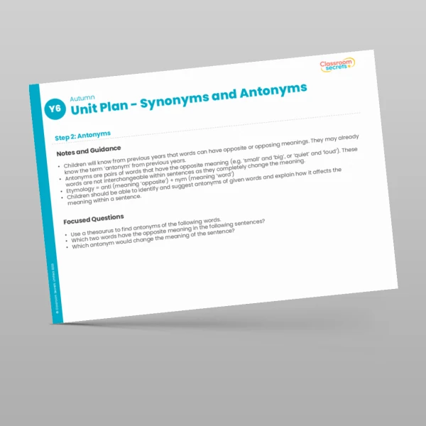 An image of the Synonyms and Antonyms Unit Plan Resource
