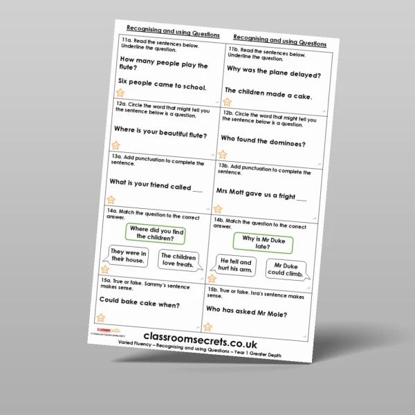 An image of the Recognising and using Questions Varied Fluency Resource