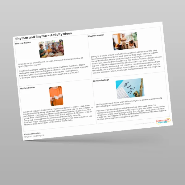 An image of the hase 1 Phonics Rhythm and Rhyme Activity Ideas Resource