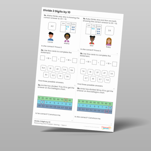 Year 4 Divide 2 Digits By 10 Reasoning And Problem Solving Resource ...
