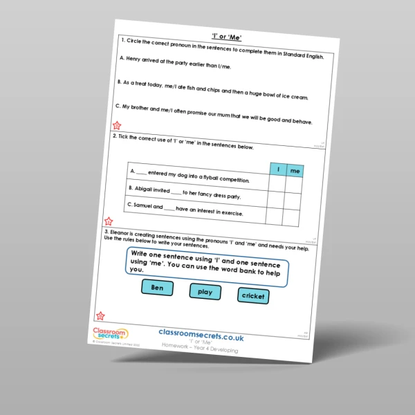 An image of the 'I' or 'Me' Homework Resource