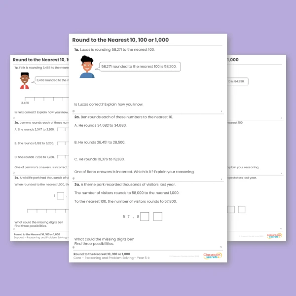Year 5 Round to the Nearest 10, 100 or 1,000 Place Value Reasoning and Problem Solving