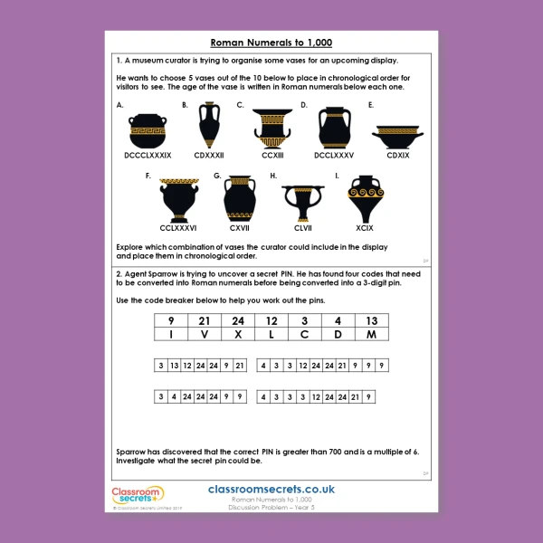 Year 5 Roman Numerals to 1,000 Place Value Deeper Reasoning Discussion Problem