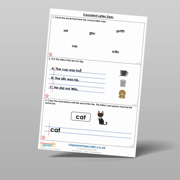 An image of the Consistent Letter Sizes Homework Resource