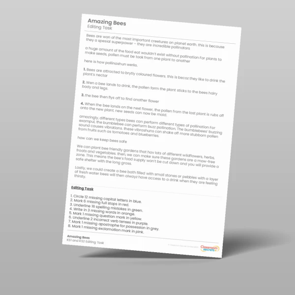 An image of the Amazing Bees Editing Task Resource