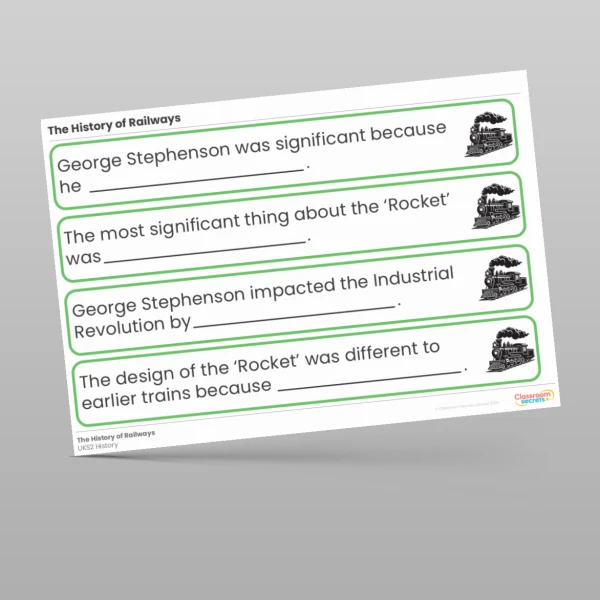 An image of the The History of Railways Stem Sentences Resource