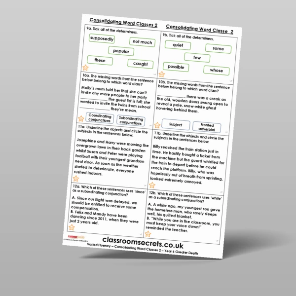 An image of the Consolidating Word Classes 2 Varied Fluency Resource