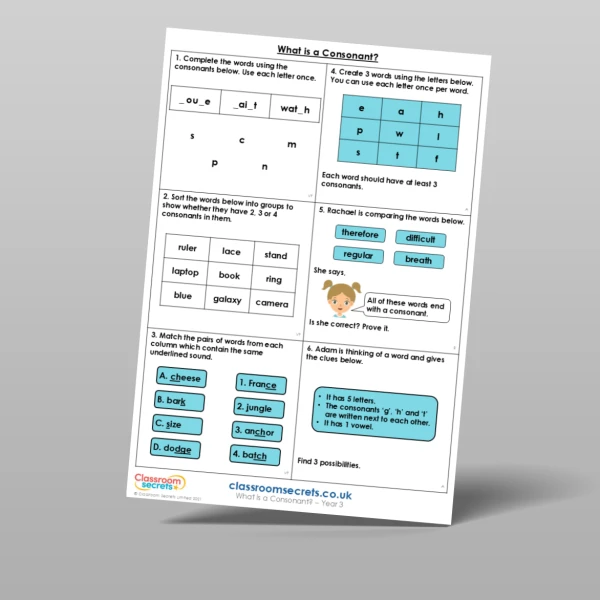 An image of the What is a Consonant? Mixed Activity Resource