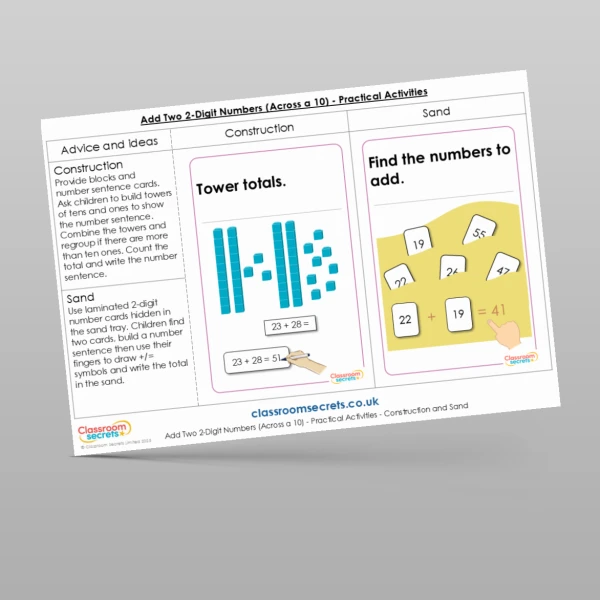 An image of the Add Two 2-Digit Numbers (Across a 10) Practical Activities Resource