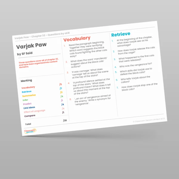 An image of the Reading Skills - Varjak Paw - Chapter 33 Resource