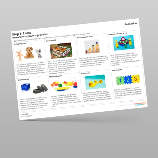 EYFS WR Maths Aligned Planning Reception Step 5 1 Less