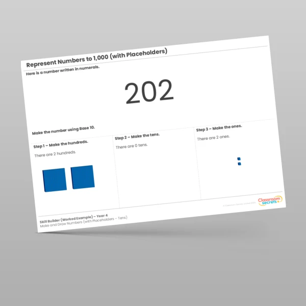 An image of the Represent Numbers to 1,000 Make and Draw Numbers (with Placeholders - Tens) Skill Builder Resource