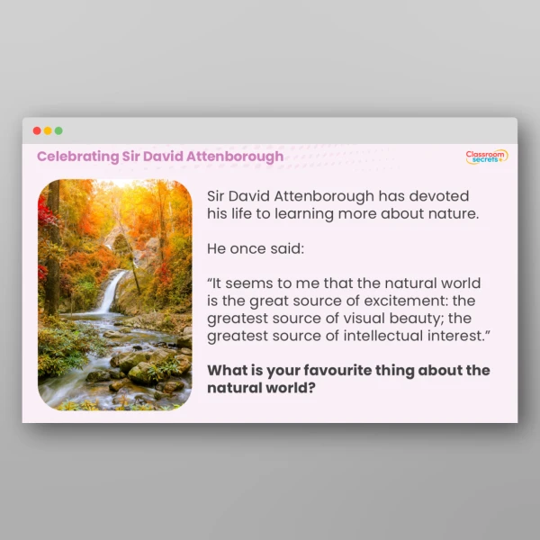 An image of the Celebrating Sir David Attenborough Whole School Assembly Resource