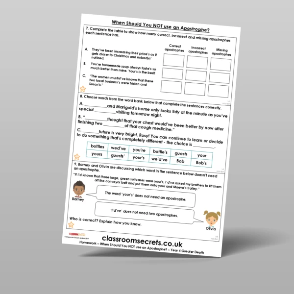 An image of the When Should You NOT use an Apostrophe? Homework Resource