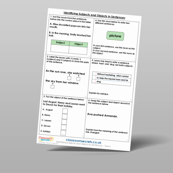 An image of the Identifying Subjects and Objects in Sentences Mixed Activity Resource