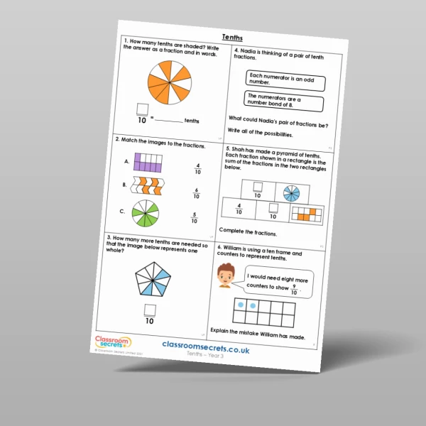 An image of the Tenths Mixed Activity Resource