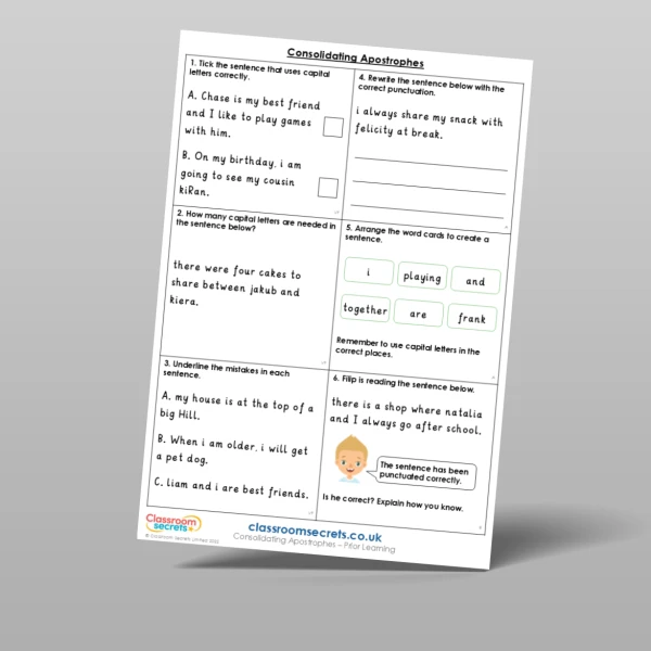 An image of the Consolidating Apostrophes Prior Learning Resource