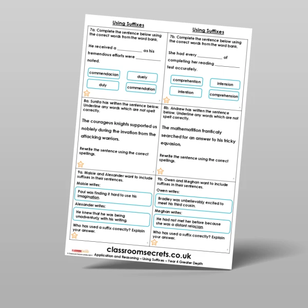 An image of the Using Suffixes Application and Reasoning Resource