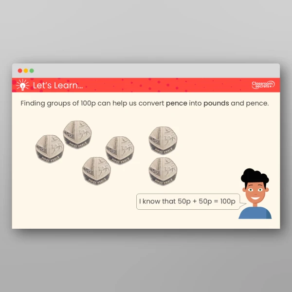 An image of the Convert Pounds and Pence Teaching PPT Resource