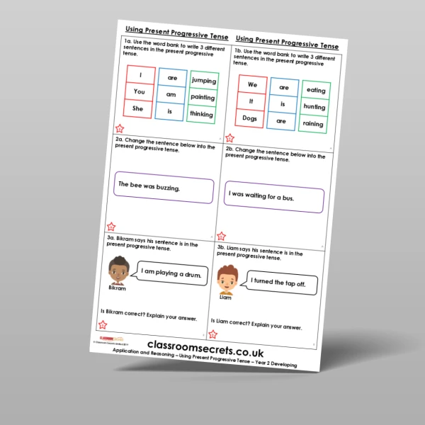 An image of the Using Present Progressive Tense Application and Reasoning Resource