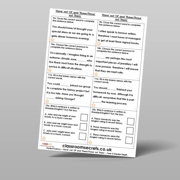 An image of the 'Have' not 'Of' and 'These/Those' not 'Them' Varied Fluency Resource