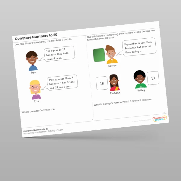 An image of the Compare Numbers to 20 Reasoning and Problem Solving Resource