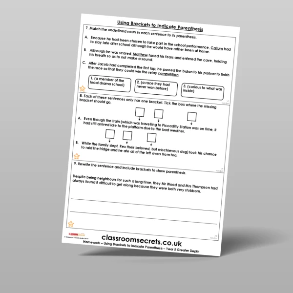 An image of the Using Brackets to Indicate Parenthesis Homework Resource