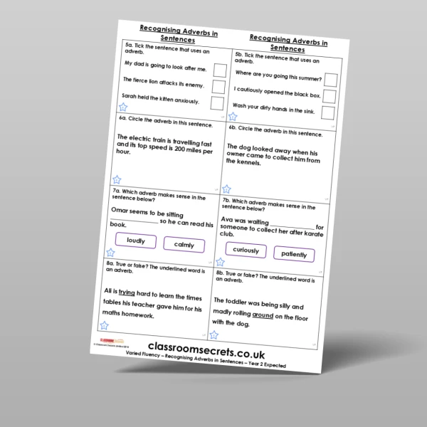 An image of the Recognising Adverbs in Sentences Varied Fluency Resource