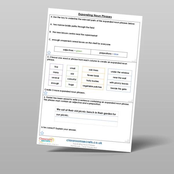 An image of the Expanding Noun Phrases Homework Resource