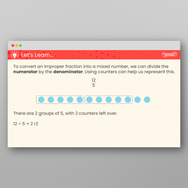 Year 4 Convert Improper Fractions To Mixed Numbers Teaching Ppt ...