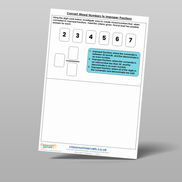 Year 4 Convert Mixed Numbers To Improper Fractions Discussion Problem ...