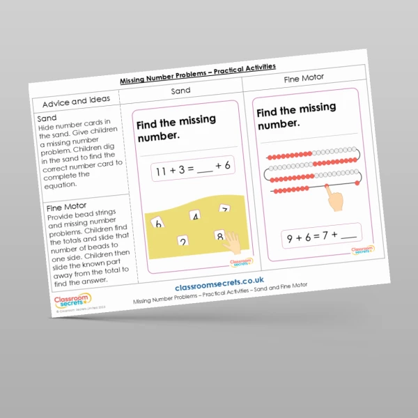An image of the Missing Number Problems Practical Activities Resource