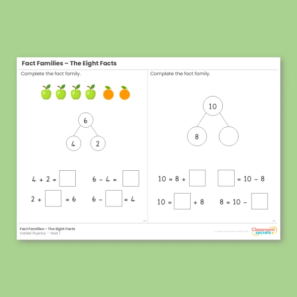 Year 1 Fact Families The Eight Facts Addition and Subtraction within 10 Varied Fluency