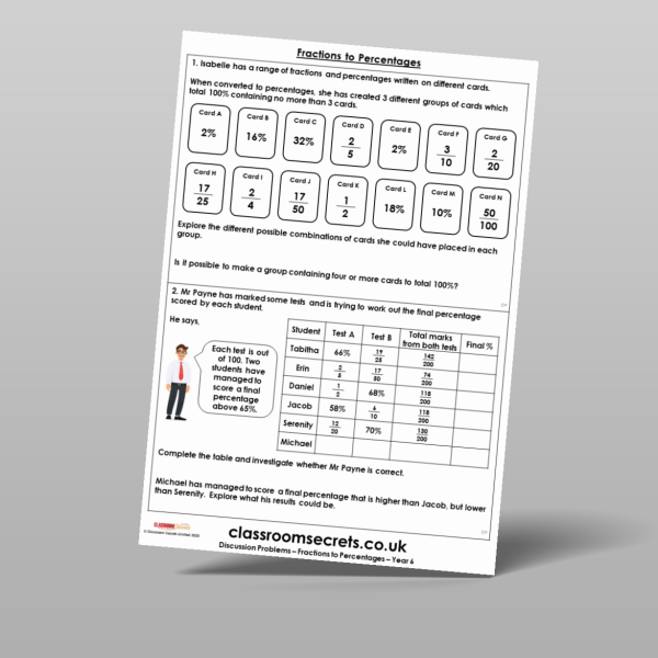Year 6 Fractions To Percentages Discussion Problem Resource | Classroom ...