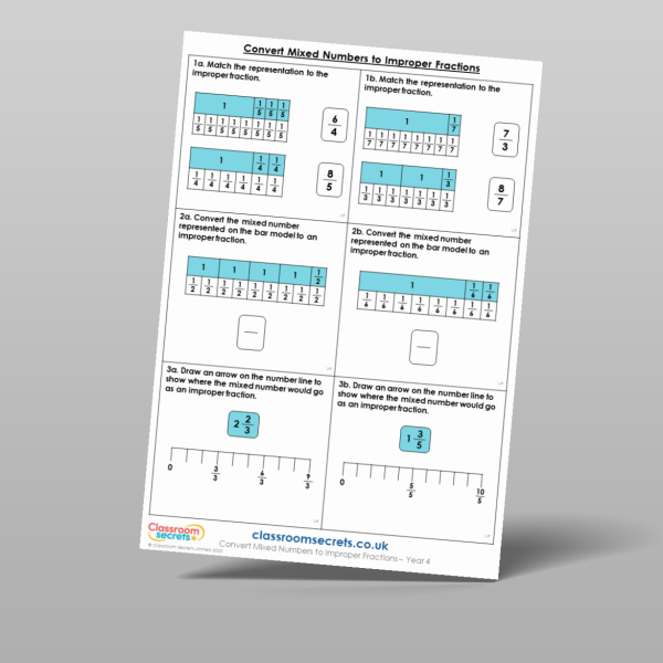 Year 4 Convert Mixed Numbers To Improper Fractions Varied Fluency ...